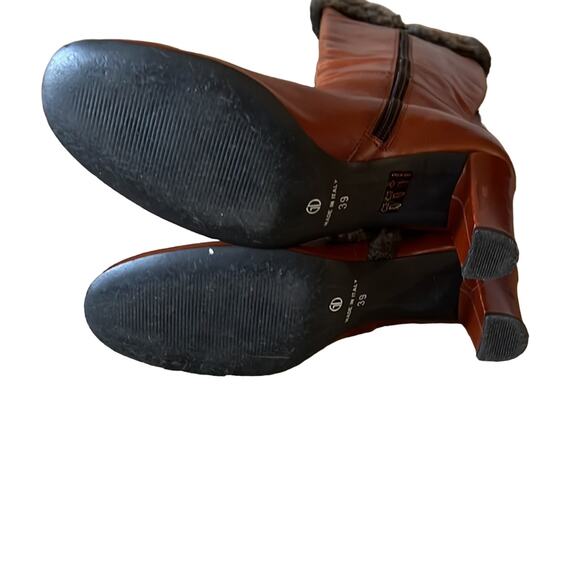 Italian Leather Faux Fur Trimmed Heeled Boots Womans Size 39 US 9 - Picture 9 of 10